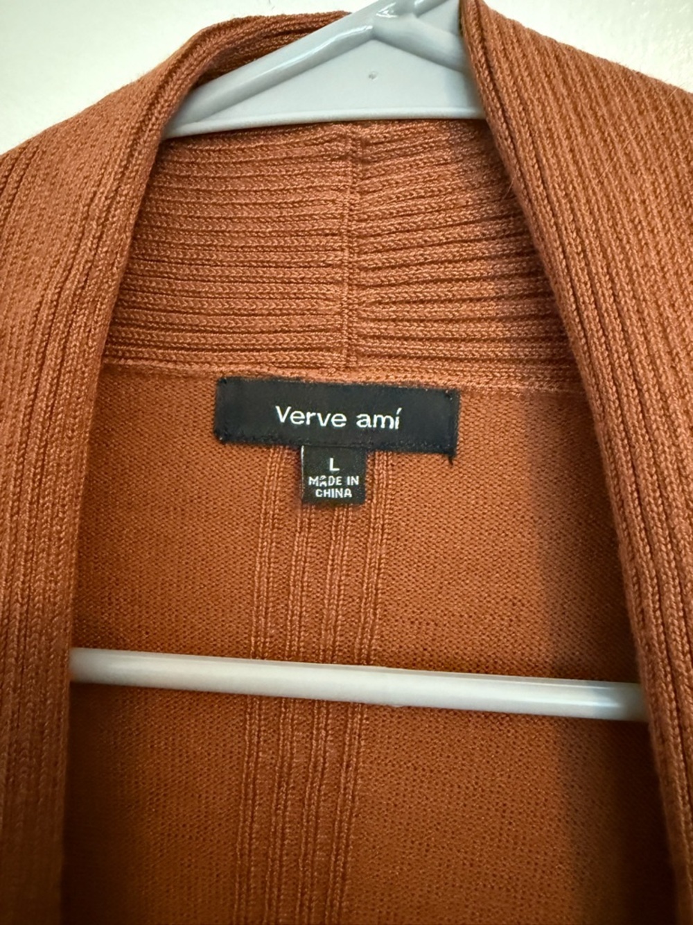 Verve Ami Rust Open Front Ribbed Cardigan - Picture 3 of 3